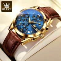 OLEVS Watch Men Quartz Original Relo Waterproof Genuine Leather Belt Watch