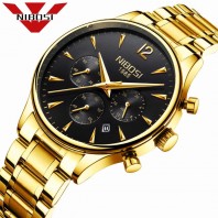 NIBOSI Gold Business Watches Men Luxury Brand Full Steel Leather Waterproof Chronograph Auto Date Wrist Watch Male Quartz Clock-3164