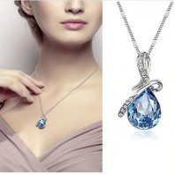 Aquamarine Blue Made with Swarovski Crystal Teardrop Wedding Necklace