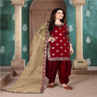 Art Silk Embroidered Punjabi Suit Blue & Red