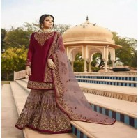 Maroon Georgette embroidery work Free Size Exclusive Designer Semistitched 4673