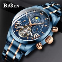 Mens Watches Mechanical Automatic Stainless Steel Skeleton Waterproof 3391