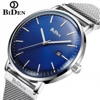 BIDEN Simple Calendar Men Steel Mesh Band Watch with Box - Blue 3331