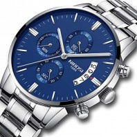 NIBOSI Men's Watches Chronograph Waterproof Military Quartz Luxury Wristwatches for Men Blue Color 3328