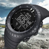 Digital Sports Watch Water Resistant Outdoor Easy Read Military Back Light Black Big Face Men's (Black) 3313
