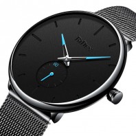 Biden Ultra Thin Casual Style Men Wrist Watch Mesh Stainless Steel Strap Quartz Watches-3086