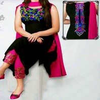 Black and Pink Soft Georgette Unstitched Salwar Kameez for Women-4633