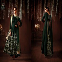 Bottle Green Raw Silk Long Anarkali Salwar Suit-4642