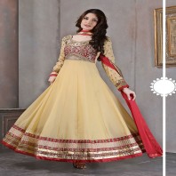  Beige embroidered georgette semi-stitched salwar with dupatta semi stitched-dr105
