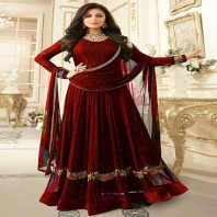 ETHNIC YARD Georgette Printed Dress Material - Maroon-dr137