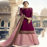 Drashti Dhami Maroon Brocade Long Choli Lehenga-1942