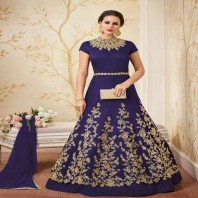 Embroidered Poly Silk Ball Gown-4658