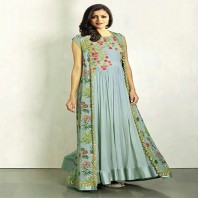 Zeros Bangladesh Light Pest Georgette Embroidered Unstitched Dress with Long Koti -4637
