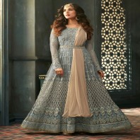 Grey Gleam With Beige Contrast Intrinsic Embroidered Belt Style Flared Anarkali Suit-1944