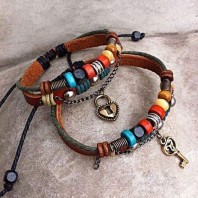 Handmade Leather Weave Lovers Bracelets-jw5019