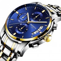 NIBOSI Mens Watches Luxury Fashion Casual Dress Chronograph Waterproof Military Quartz Wristwatches for Men Stainless Steel Blue Calendar Date Watch